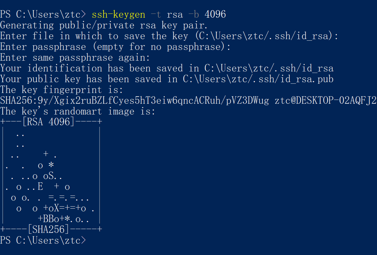 powershell 生成ssh密钥